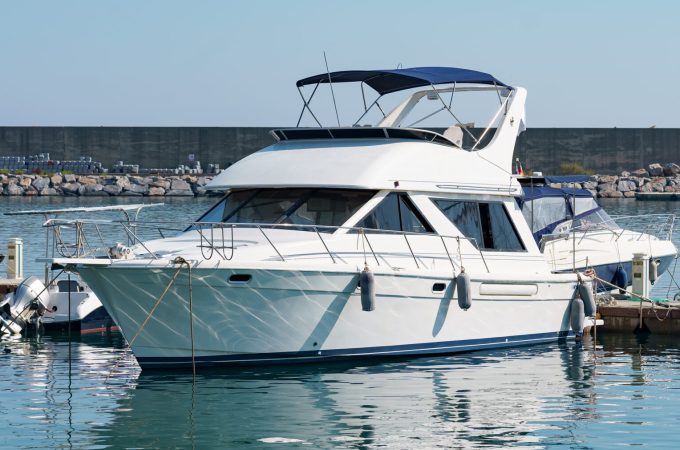 Marine parking of boats and yachts in Turkey. Yacht docked in sea port